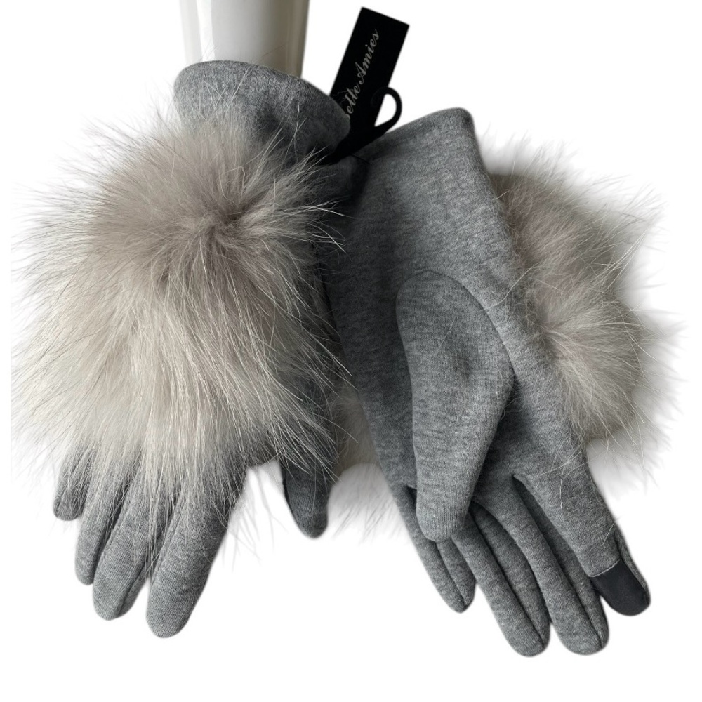 Mitchie’s Matching’s Woven Gloves With FOX Trim ~ NWT ~ M/L ~ Grey - Picture 3 of 4